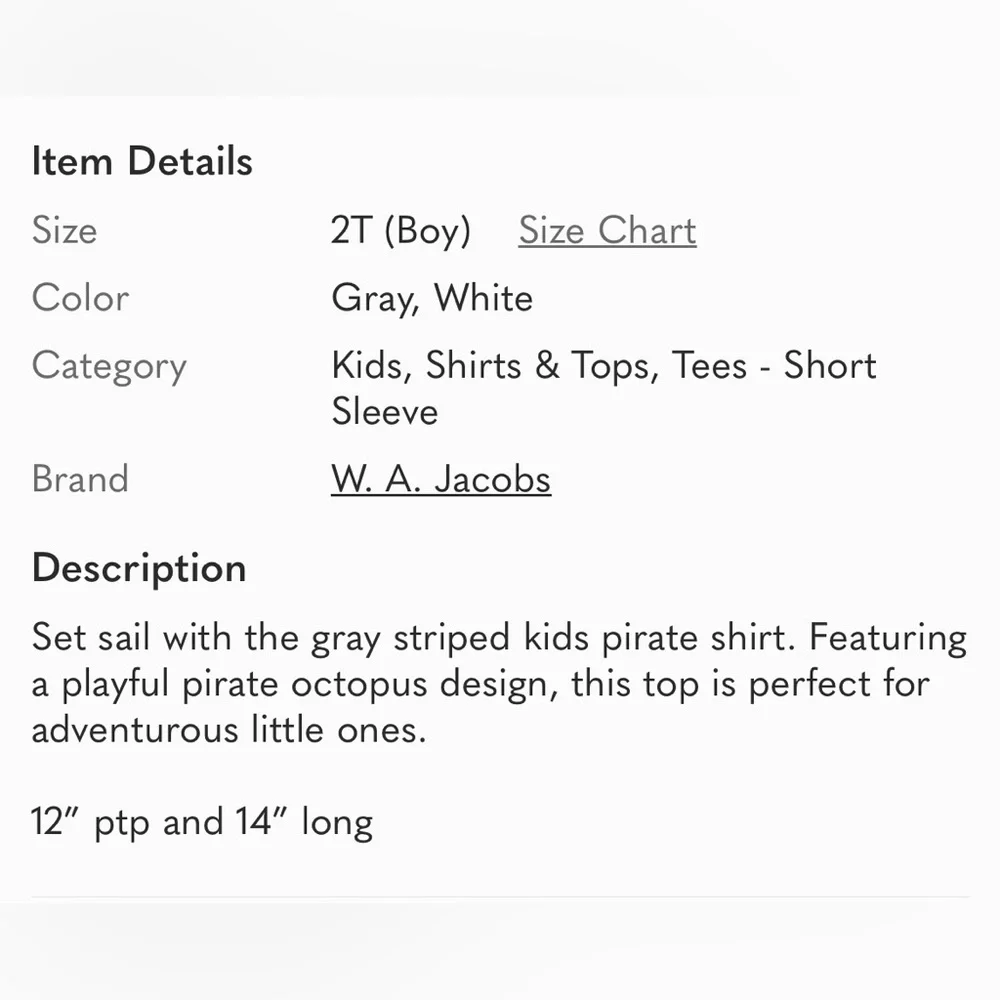 Gray Striped‎ Kids Pirate Shirt